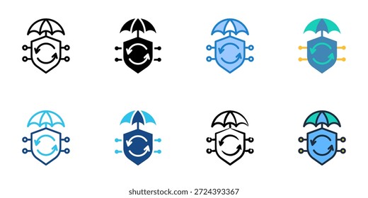Cybersecurity Insurance icons set multiple style collection. Editable stroke 
