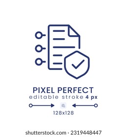 Icono de escritorio lineal del seguro de ciberseguridad. Reducir los riesgos. Negocios en línea. Píxel perfecto 128x128, contorno 4px. GUI, diseño UX. Elemento de interfaz de usuario aislado para el sitio web. Trazo editable