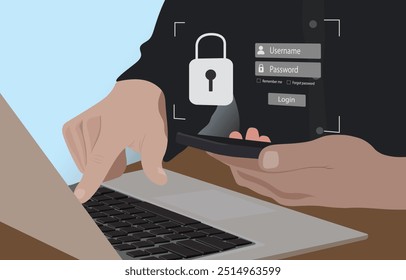 Cybersecurity internet and networking concept. Close up of hand holding smartphone information security and encryption, secure access to user's personal information, secure Internet access vector