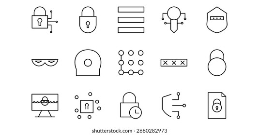 ilustração do pacote de ícones da linha de segurança cibernética