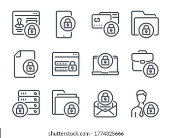 Cybersecurity line icons. Data Security icon set. Internet Security and Data Protection vector icon collection.