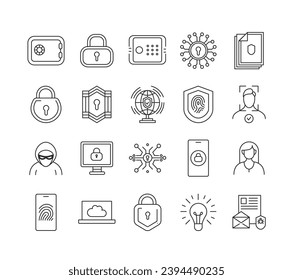 Cybersecurity line icons set vector.