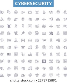 Cybersecurity line icons, signs set. Cybersecurity, Network, Security, Attack, Prevention, Monitor, Vulnerability, Malware, Firewall outline vector illustrations.