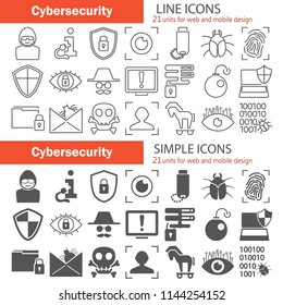 Cybersecurity line and simple icons set for web and mobile design