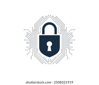 Ícone de cadeado de segurança cibernética representando proteção de dados digitais, segurança de rede, tecnologia de criptografia, protegendo informações confidenciais, evitando ameaças cibernéticas