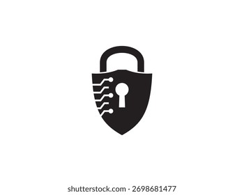 Vector del icono de la cerradura de la seguridad cibernética en blanco y negro
