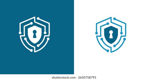 Design de logotipo de segurança cibernética com ícone de escudo e bloqueio. Símbolo de Tecnologia Moderna para Proteção de Dados, Segurança de Sites e Identidade de Defesa Digital