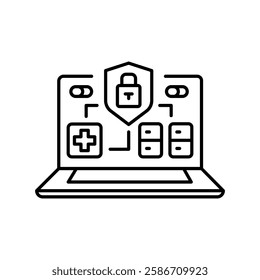 Cybersecurity in medicine line icon. Vector isolated element. Editable stroke.