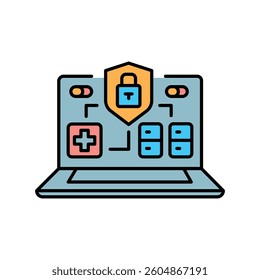 Cybersecurity in medicine line icon. Vector isolated element. Editable stroke.