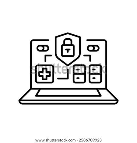 Cybersecurity in medicine line icon. Vector isolated element. Editable stroke.