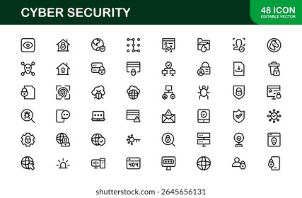 Cybersecurity Modern Line Icon Set. Proteja los activos digitales con nuestra colección premium: seguridad de la red, protección de datos, privacidad y elementos esenciales de seguridad en línea.