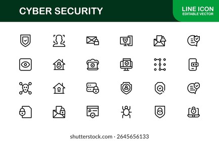 Cybersecurity Modern Line Icon Set. Protect digital assets with our premium collection: network security, data protection, privacy, and online safety essentials.