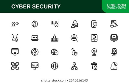 Cybersecurity Modern Line Icon Set. Protect digital assets with our premium collection: network security, data protection, privacy, and online safety essentials.