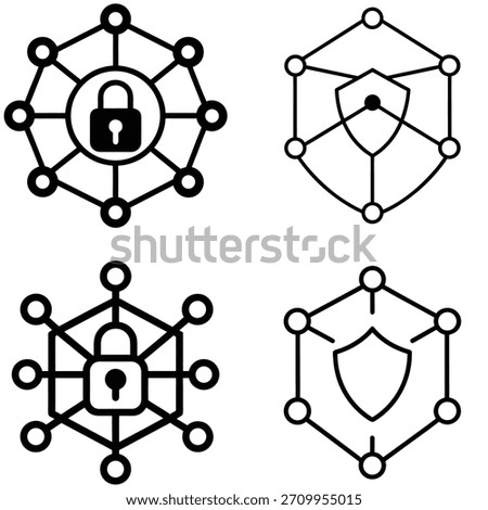 Cybersecurity network protection concept with padlock and shield