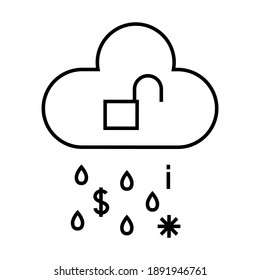 Rahmensymbol für Cybersicherheit. Cloud-Datenleckage-Konzept. Einfache Kunstlinie, einzelne Illustration