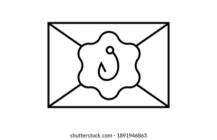 Cybersecurity outline icon. Phishing attack concept. Malicious email with fishing hook. Simple line art isolated illustration