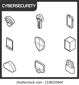 Cybersecurity outline isometric icons