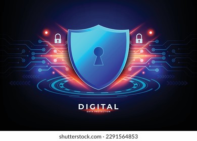 Conceptos de ciberseguridad y privacidad para proteger los datos. Bloquear el icono y la tecnología de seguridad de la red de Internet.  Crimen digital de un hacker anónimo. ciberseguridad. ilustración vectorial