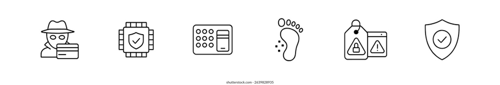Cybersecurity and privacy icon set. protection outline icons collection