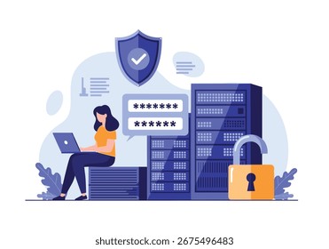 Cybersecurity professional securing data with password protected server in modern network environment