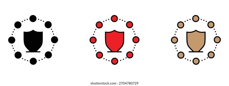 Ícones de proteção da cibersegurança com nós de rede conectados oferecem defesa e segurança, garantindo a segurança e a privacidade dos dados em um design moderno e vibrante