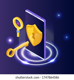 Cybersecurity, Protection network safe data isometric concept. Web page design templates. Vector illustration