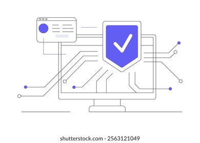 Cybersecurity, Protection network safe data. Database data protection, cyber security software, information storage service, access policy, antivirus abstract metaphor Flat Cartoon Vector Illustration