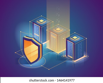 Cybersecurity. Protection network security and safe your data concept. Digital crime. Anonymous hacker. Web page design templates. Isometric vector illustration