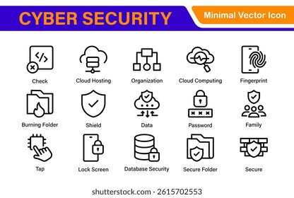Cybersecurity Safety Icons – Secure Network, Data Protection, Firewall, Password, Hacking Prevention – Vector, Outline, Line, Minimal, Illustration