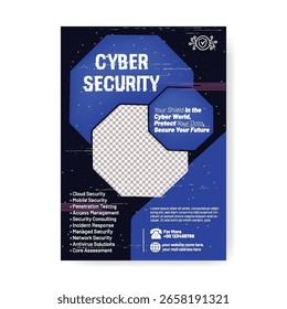 Cybersecurity Service poster or flyer template, Promotional futuristic glitch flyer or poster for Cyber security awareness and leaflet, brochure template