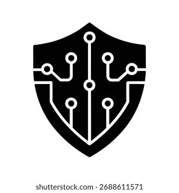 Cybersecurity Shield Digital Icon Silhouette Vector Art Illustration