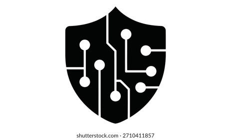 Cybersicherheitsschild-Emblem mit integriertem digitalem Leiterplattenmuster, das Datenschutz- und Netzwerksicherheitskonzepte darstellt.
