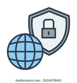 Ícone plano do escudo de segurança cibernética, simbolizando proteção on-line, segurança cibernética, privacidade cibernética e medidas de firewall.