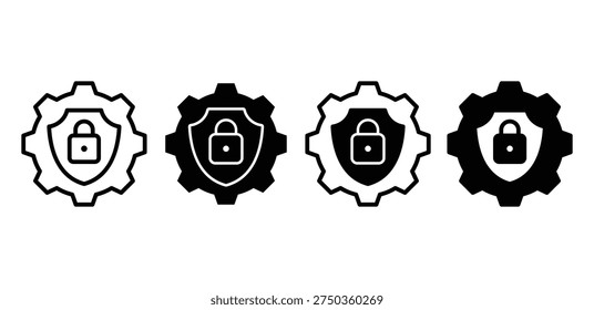 Cybersecurity Shield And Gear Icons Representing Secure System Operations And Digital Protection Vector Design