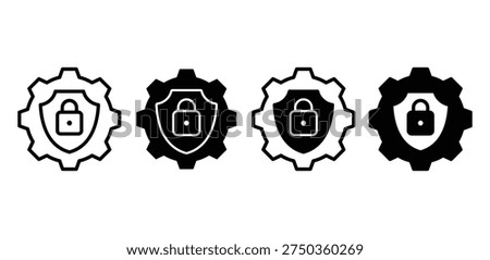 Cybersecurity Shield And Gear Icons Representing Secure System Operations And Digital Protection Vector Design
