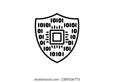 cybersecurity shield icon. shield with binary code. icon related to securing digital infrastructure and data in industry. line icon style. simple vector design editable