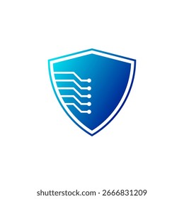 Cybersecurity Shield Icon with Circuit Lines for Digital Data Protection and Tech Security