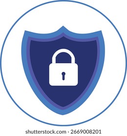 Cybersecurity Shield Icon Vetor - Emblema de Proteção Azul com Bloqueio para Proteção de Dados e Privacidade