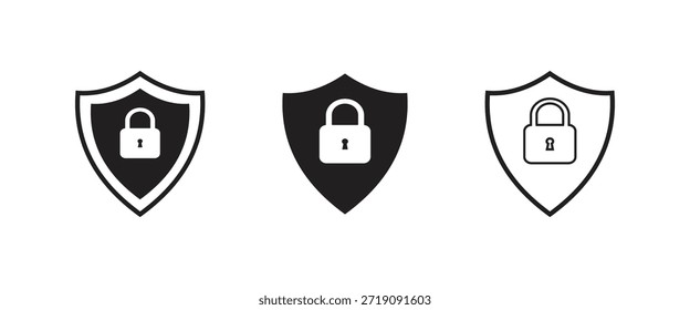 Escudo de ciberseguridad con iconos de bloqueo establecidos Ilustración vectorial.