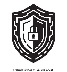 Cybersecurity escudo bloqueio silhueta ilustração vetor minimamente limpo moderno design