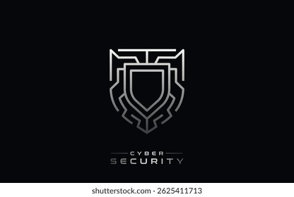 Cybersecurity Shield Logo Design With Line Art on Black Background