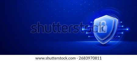 Cybersecurity shield with padlock on a blue digital background