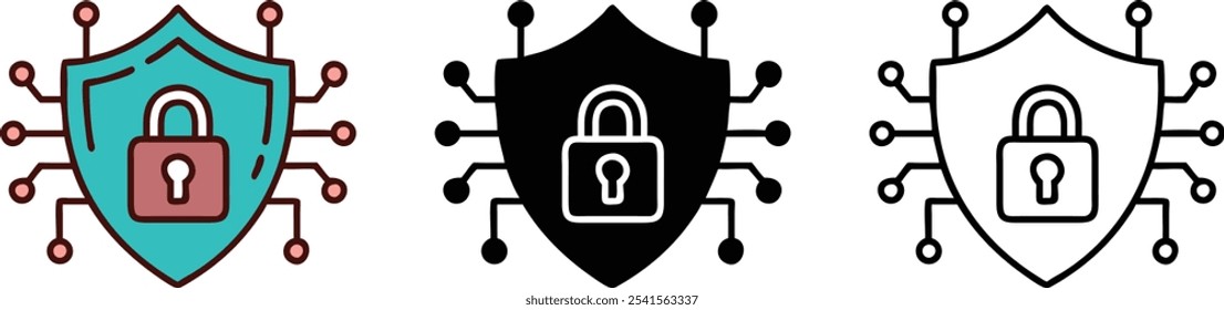 Conjunto de iconos de bloqueo de protección de ciberseguridad