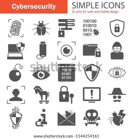 Cybersecurity simple icons set for web and mobile design