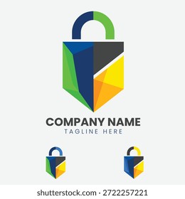 Cybersecurity startup logo, shield or lock abstract mark, sharp angles, high contrast colors, trust-focused and enterprise-ready look