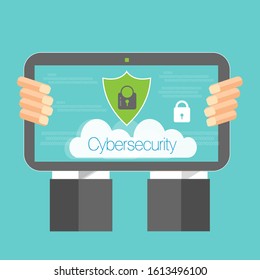 Cybersecurity Tablet  concept vector Drawing