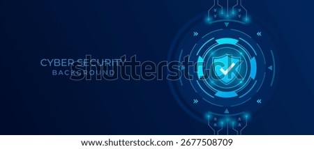 Cybersecurity Technology Background for Network Protection with Shield Check Mark Icon Futuristic HUD Vector Illustration