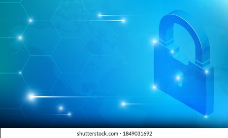 cybersecurity technology concept. Padlock on background of world map. Personal data protection and safe data storage on Internet. Vector