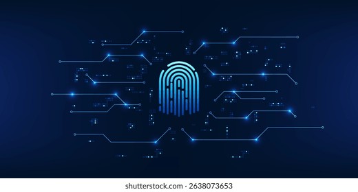 Cybersecurity technology, fingerprint connected to the technology circuit, conveys biometric authentication and cybersecurity to access critical business data.