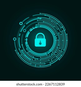 Cybersecurity technology with locked icons. Vector illustration.